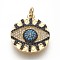 Brass Micro Pave Cubic Zirconia Pendants, Lead Free & Cadmium Free & Nickel Free, Flat Round with Eye, Mixed Color, Golden, 21x17.5x3.5mm, Hole: 3mm