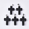 Natural Dyed & Heated Black Agate Pendants, with Stainless Steel Peg Bails, Cross, Stainless Steel Color, 28~30x18x6mm, Hole: 7x3.5mm