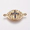 Brass Micro Pave Cubic Zirconia Links, Horse Eye with Cross, Blue, Golden, 11x21x2mm, Hole: 1.5mm