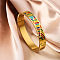 304 Stainless Steel Enamel Bangles, Hinged Bangles for Women, Rectangle, Real 18K Gold Plated, Real 18K Gold Plated, Colorful, Inner Diameter: 2-3/8 inch(6cm)