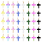 40Pcs 8 Colors Glass Pendants, with Golden Plated Iron Findings, Cross, Mixed Color, 28.5x18x4.5mm, Hole: 5.5x3mm, 5Pcs/color