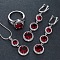 Flat Round Alloy Cubic Zirconia Pendant Necklaces & Hoop Earrings & Rings Sets, Dark Red, 19.8mm & 450mm & 65mm