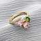 Brass Micro Pave Cubic Zirconia Finger Rings for Women, Cherry, Rack Plating, Lasting Plated, Cadmium Free & Lead Free, Real 18K Gold Plated, Pink, Inner Diameter: 16.6mm