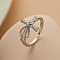 Brass Micro Pave Cubic Zirconia Open Cuff Rings, Corss, Platinum, US Size 8(18.1mm)