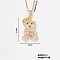 Brass Pave Clear Cubic Zirconia Cable Chain Bear Pendant Necklaces for Women, with Rose Rhinestone, Golden, 15.75 inch(400mm)