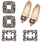 4Pcs 2 Styles Square/Rectangle Alloy Rhinestone Detachable Shoe Buckle Clips, Gunmetal, 46~53.5x53.5~57.5x5~10mm, 2pcs/style