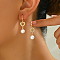 Elegant Heart 201 Stainless Steel Cubic Zirconia Leverback Earrings, Golden, with Imitation Pearl, White, 35x7.5mm