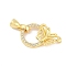 Brass Micro Pave Clear Cubic Zirconia Fold Over Clasps, Cadmium Free & Nickel Free & Lead Free, Ring with Butterfly, Real 18K Gold Plated, 30mm