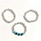 3Pcs 3 Style Iron & Glass Seed Beaded Stretch Rings Set, Stackable Finger Rings, Dark Turquoise, Inner Diameter: 18mm, 1Pc/style