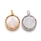 Brass Pendants, with Micro Pave Cubic Zirconia, Shell and Jump Rings, Flat Round with Virgin Mary, Colorful, Mixed Color, 17.5x15x3mm, Hole: 3mm