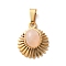 Natural Rose Quartz Pendants, 304 Stainless Steel Sun Charms, Ion Plating(IP), Golden, 16.5x13x4mm, Hole: 6x3mm