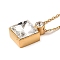 Glass Square Pendant Necklace, Real 18K Gold Plated 304 Stainless Steel Necklace, Clear, 18.43 inch(46.8cm)