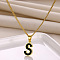 304 Stainless Steel Black Enamel Initial Pendant Twisted Chain Necklaces, Golden, Letter S, 15.75 inch(40cm)