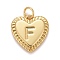 Rack Plating Real 18K Gold Plated Brass Pendants, with Jump Rings, Long-Lasting Plated, Lead Free & Cadmium Free & Nickel Free, Heart with Letter A~Z, Letter.F, 16x15x2.5mm, Jump Ring: 5x0.5mm, 3mm Inner Diameter
