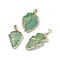 Electroplated Natural Quartz Crystal Pendants, Arrowhead Charms, with Rack Plating Golden Tone Brass Findings, Dark Sea Green, 29~35x18~19x7~9.5mm, Hole: 8x5mm