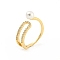Round Brass Micro Pave Clear Cubic Zirconia with Plastic Pearl Open Cuff Rings, Long-Lasting Plated, Golden, US Size 6(16.5mm)