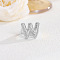 Brass Micro Pave Clear Cubic Zirconia Cuff Rings, Platinum, Letter W, Inner Diameter: Adjustable