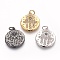 Brass Micro Pave Cubic Zirconia Pendants, Lead Free & Cadmium Free & Nickel Free, Flat Round with Hamsa Hand/Hand of Fatima/Hand of Miriam, Clear, Mixed Color, 18x16x2mm, Hole: 3mm