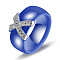 Cross Brass Micro Pave Clear Cubic Zirconia with Porcelain Finger Rings, Platinum, Medium Blue, US Size 9(18.9mm)
