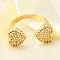 Brass Micro Pave Cubic Zirconia Open Cuff Rings for Women, Cadmium Free & Nickel Free & Lead Free, Heart, Real 18K Gold Plated, 11mm, Inner Diameter: 18mm