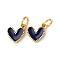 Brass Enamel Charms, with Jump Ring, Heart Charm, Golden, Midnight Blue, 8x8x2mm, Hole: 3.5mm