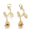 Brass Pendants, with Jump Rings, Long-Lasting Plated, Rose, Real 18K Gold Plated, 25.5x13x6.5mm, Hole: 3.5mm