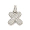 Brass Micro Pave Clear Cubic Zirconia Pendants, Cadmium Free & Nickel Free & Lead Free, Platinum, Letter X, 31x22x5mm, Hole: 3x6mm