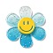 Gradient Color Transparent Acrylic Pendants, with Sequins, Sunflower with Smiling Face Charm, Deep Sky Blue, 30x27x4mm, Hole: 1.6mm