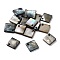 Natural Freshwater Shell Dyed Pendants, Square, Gray, 13.5x13x2mm, Hole: 1.4mm