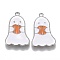 Halloween Theme Alloy Enamel Pendants, White Ghost with Pumpkin Lantern, Platinum, 22x15x1.5mm, Hole: 1.6mm
