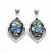 Rack Plating Alloy Pendants, with Paua Shell, Cadmium Free & Lead Free, Platinum, Oval, Colorful, 48x28.5x6~7mm, Hole: 6x7mm