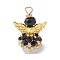 Glass Pendants, Angle, with Alloy Wing Beads & Iron Loop, Faceted, Black, 30x21.5x16mm, Hole: 2.2~3.6mm