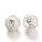 Rack Plating Hollow Round Brass Filigree Beads, Long-Lasting Plating Filigree Ball, Silver Color Plated, 10x9mm, Hole: 4mm