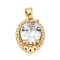 Brass Micro Pave Clear Cubic Zirconia Pendants, Cadmium Free & Nickel Free & Lead Free, with Glass, Oval, Clear, 16x12x6mm, Hole: 4.5x2.5mm
