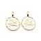 Brass Enamel Charms, Cadmium Free & Lead Free, Flat Round with Words, Long-Lasting Plated, Real 18K Gold Plated, 13.5x9x1.4mm, Hole: 1.3mm