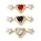 Rack Plating Brass Cubic Zirconia Triple Heart Connector Charm, Long-Lasting Plated, Lead Free & Cadmium Free, Real 18K Gold Plated, Mixed Color, 14.5x39x5.5mm, Hole: 1.4mm