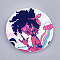 Printed Wooden Big Pendants, Dyed, Flat Round with Fashion Lady, Colorful, 60x2.5mm, Hole: 1.5mm