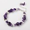 Amethyst Bracelets, with Brass Textured Beads and Alloy Lobster Claw Clasps, Silver Color Plated, Amethyst, 7-1/4