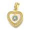 Brass Micro Pave Cubic Zirconia and Shell Pendants, Flat Heart Charms, Cadmium Free & Nickel Free & Lead Free, Real 18K Gold Plated, 13x12x2.5mm, Hole: 4.5mm