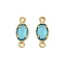 Brass K9 Glass Connector Charms, Cadmium Free & Lead Free, Oval Links, Raw(Unplated), Light Sky Blue, 11.5x4.5x2mm, Hole: 1.2mm