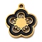 304 Stainless Steel Enamel Charms, Flower Charm, Golden, Ion Plating(IP), Black, 14x12x2mm, Hole: 1.4mm