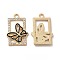 Alloy Enamel Pendants, with Crystal Rhinestone, Rectangle with Butterfly Charm, Light Gold, 26x17x1.5mm, Hole: 2.5mm