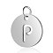 Non-Tarnish 304 Stainless Steel Charms, Flat Round with Letter, Stainless Steel Color, Letter.P, 12x1mm, Hole: 2.5mm