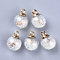 Transparent Glass Globe Pendants, with Resin & Resin Rhinestone & Conch Shell & Glass Micro Beads inside, Plastic CCB Pendant Bails, Round, Golden, WhiteSmoke, 21.5x16mm, Hole: 2mm