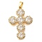 Brass Pave Clear Cubic Zirconia Pendants, Cross, Real 16K Gold Plated, 29.5x21x3.5mm, Hole: 3mm