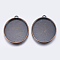 Alloy Pendant Cabochon Settings, Plain Edge Bezel Cups, Cadmium Free & Nickel Free & Lead Free, Oval, Red Copper, Tray: 40x30mm, 48x34x3.5mm, Hole: 3mm
