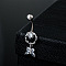Butterfly 304 Stainless Steel Micro Pave Cubic Zirconia Belly Rings, Platinum, Clear, 35mm