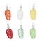 Gradient Color Baking Paint Glass Pendants, Leaf, with Eco-Friendly Copper Wire, Silver, 28x11x4.5mm, Hole: 3.2mm