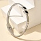 304 Stainless Steel Hinged Enamel Bangles for Women, Double Flat Round with Roman numerals, Stainless Steel Color, Inner Diameter: 2-3/8x1-7/8 inch(6x4.8cm)