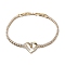 Heart Brass Link Bracelet with Clear Cubic Zirconia Tennis Chains, Long-Lasting Plated, Golden, 6-7/8 inch(17.5cm)
